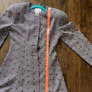 Unique Vintage Long Blazer with Shoulder Pads - Black and White Polka Dots